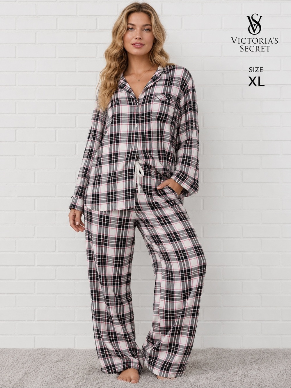 Victoria’s Secret Plaid Pajama Set XL  Cotton Modal Lounge Sleepwear